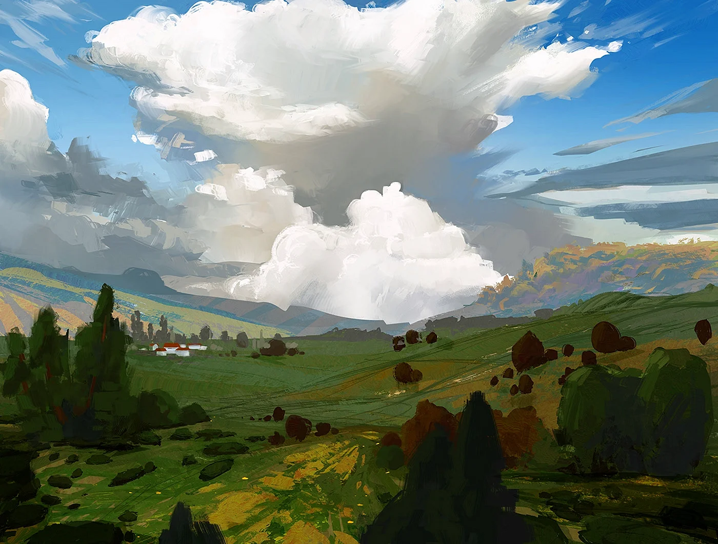 Горы в облаках живопись