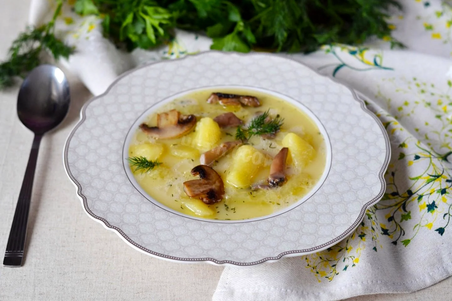 Грибной суп из шампиньонов с картофелем