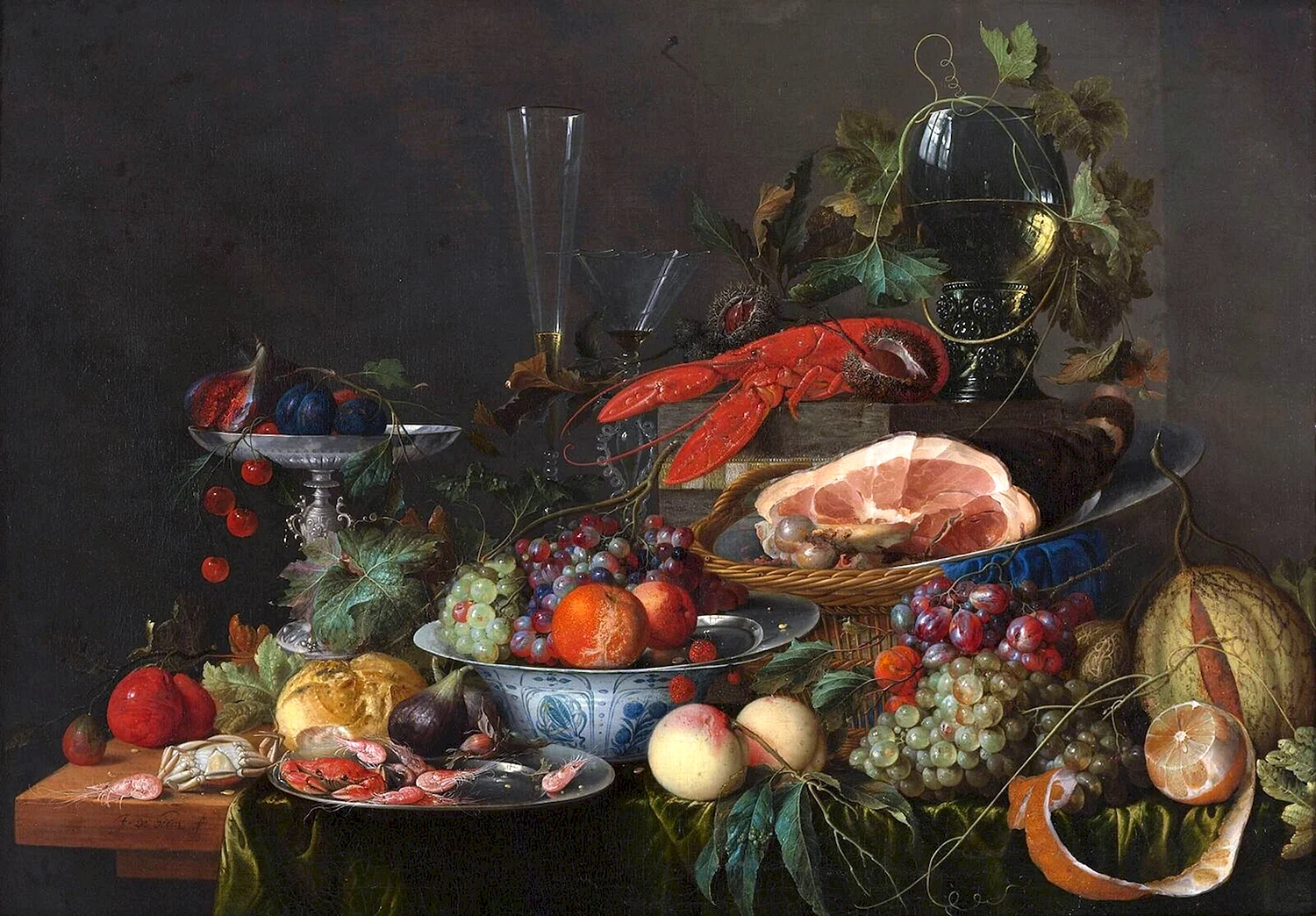 Ян Давидс де Хем натюрморт с фруктами и омаром