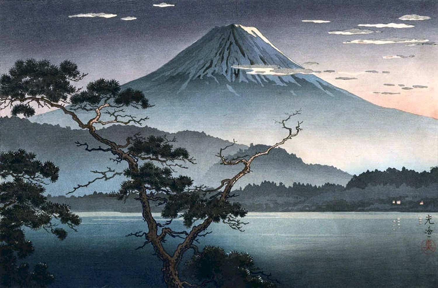 Японская гравюра гора Фудзияма