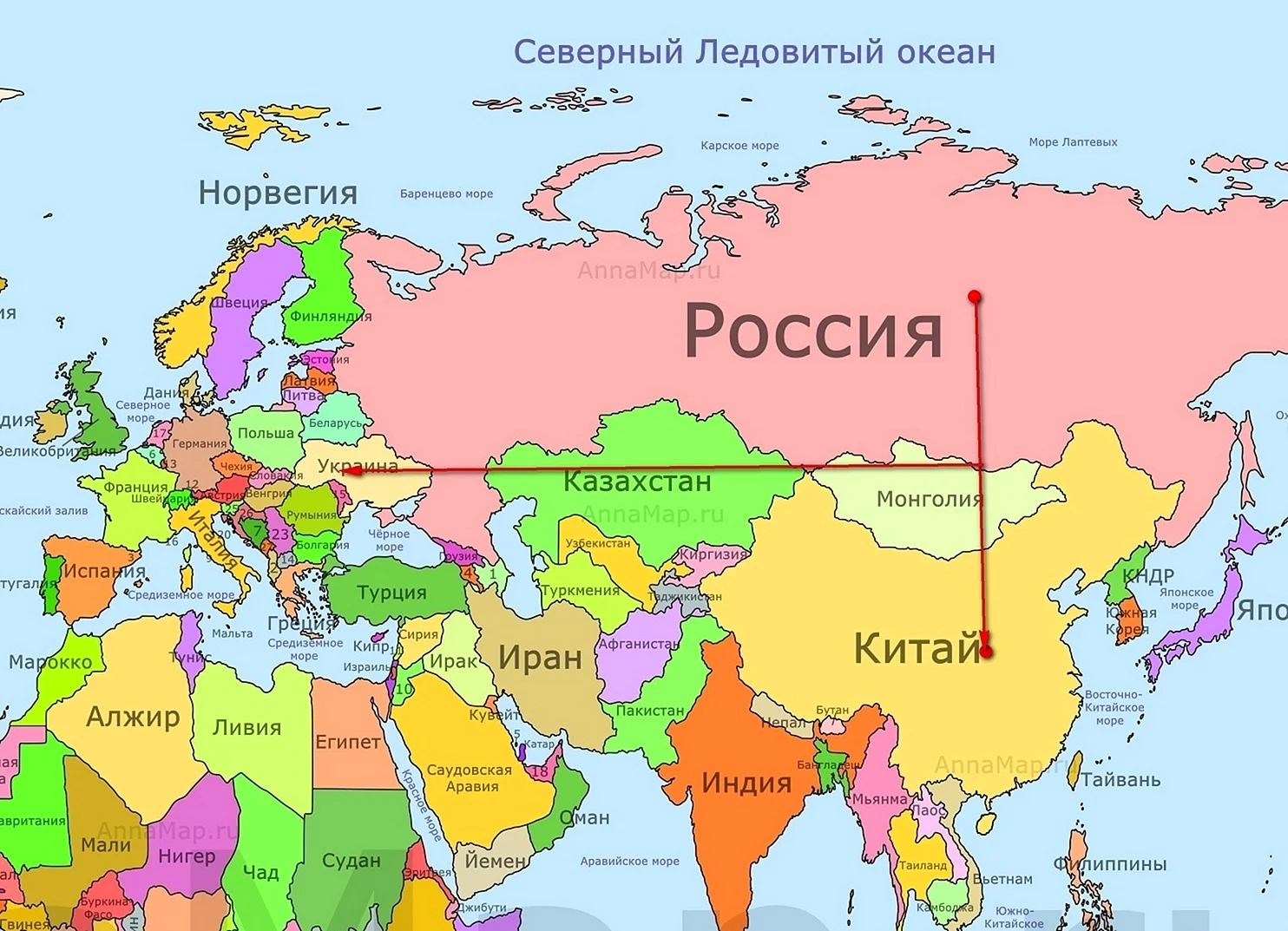 Индия и Россия на карте