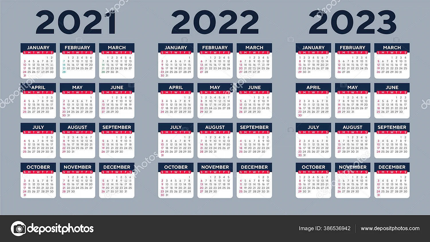 Календарь на 3 года 2021 2022 2023