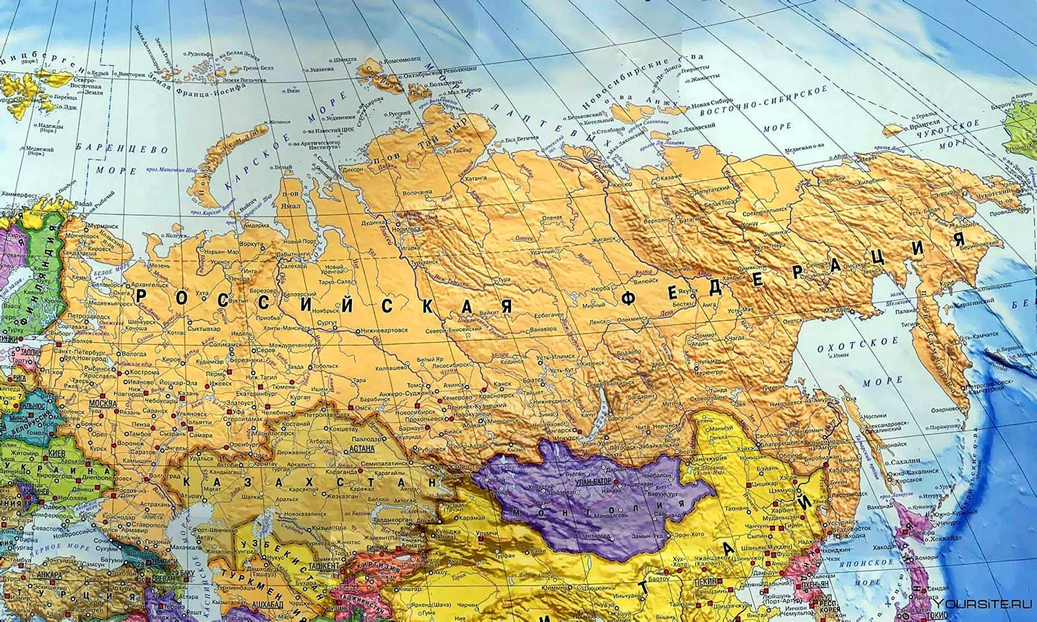 Карта Евразии с городами и странами крупная
