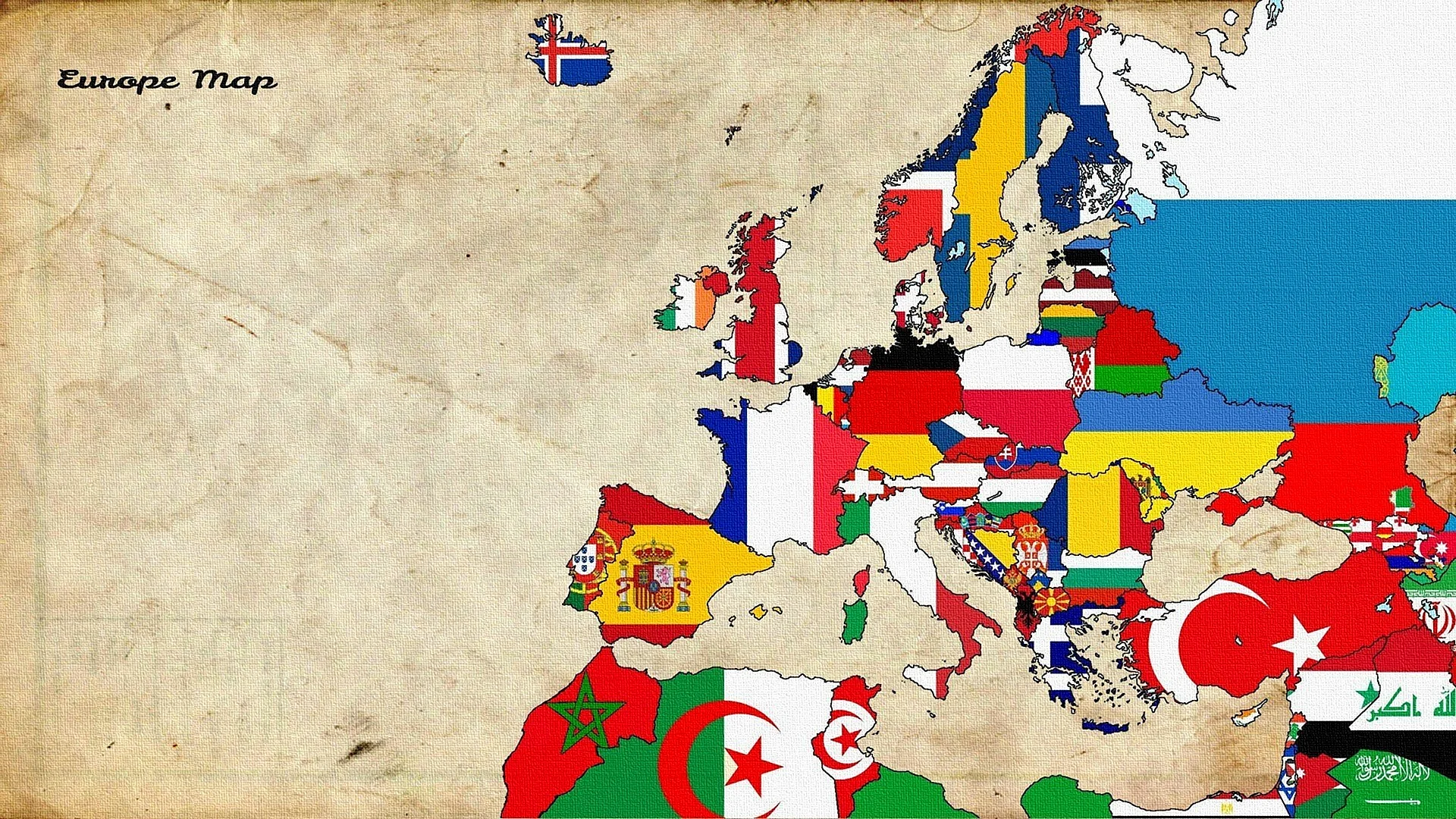 Карта Европы 1914 с флагами