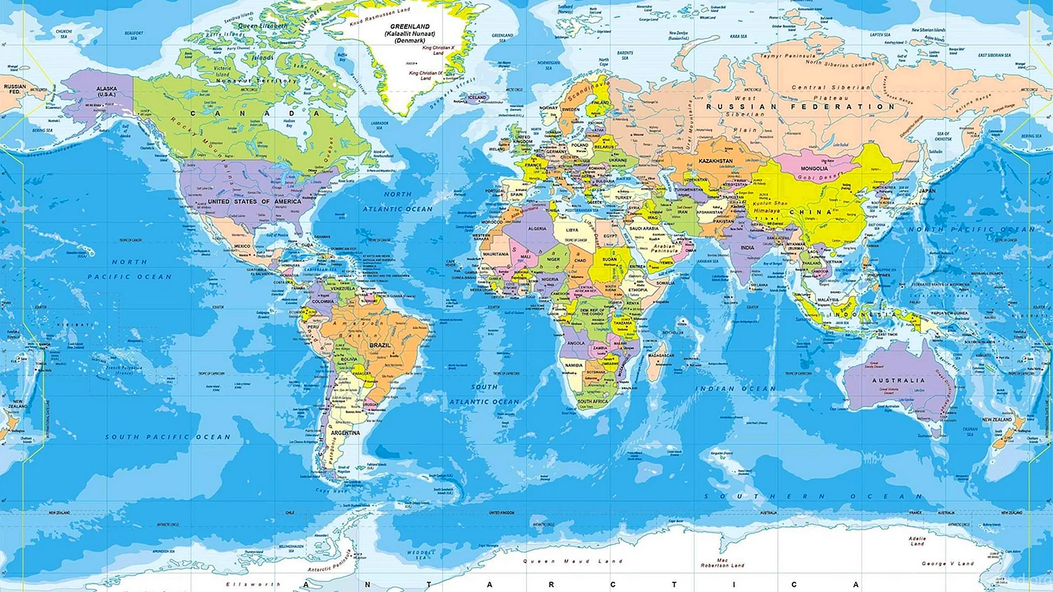 Карта мира 2022 года политическая на русском языке со странами