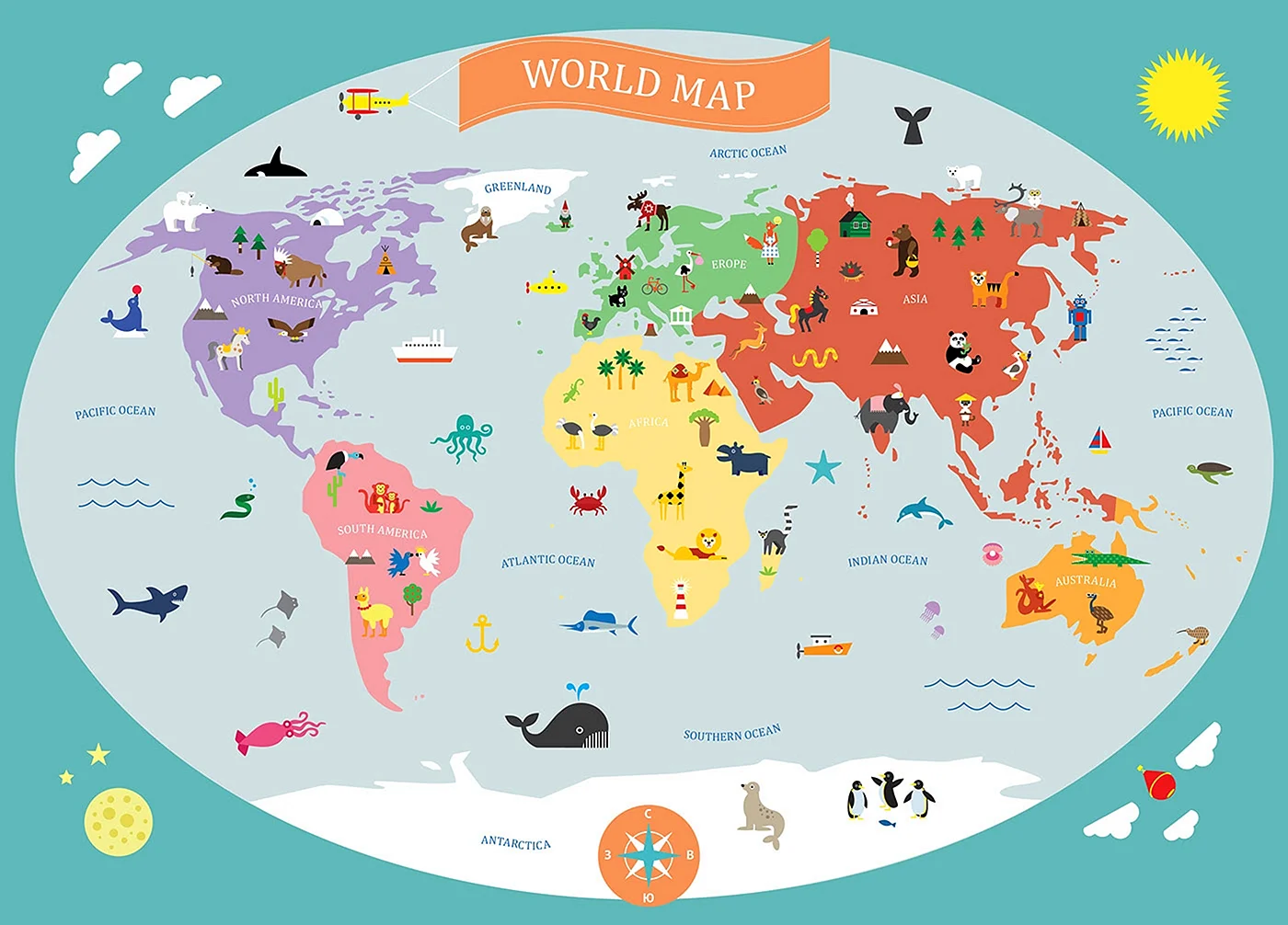 Карта мира для дошкольников государствами