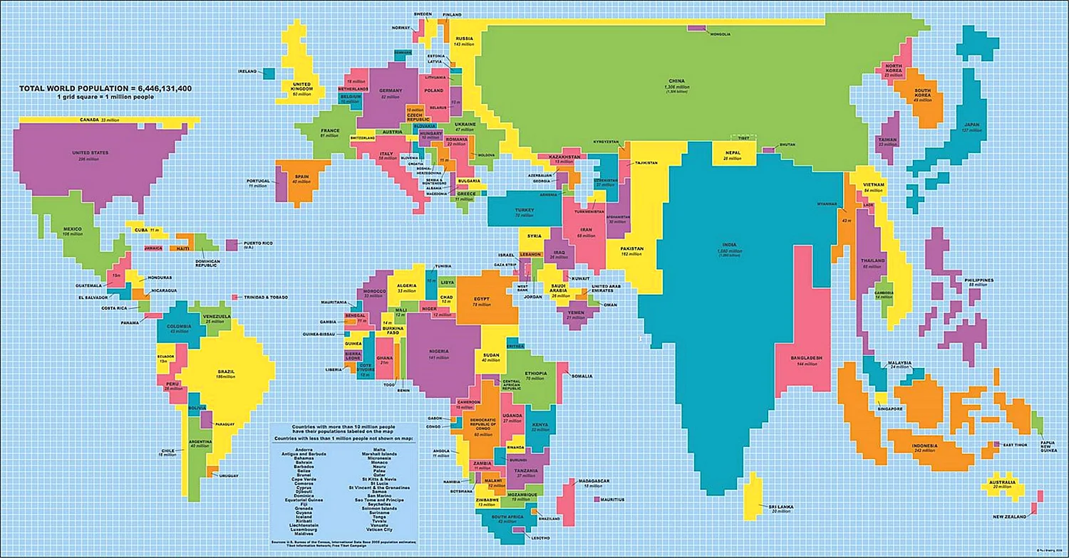 Карта мира с реальными пропорциями площадей государств