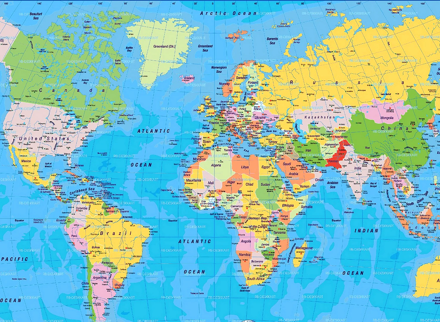 Карта мира сверху