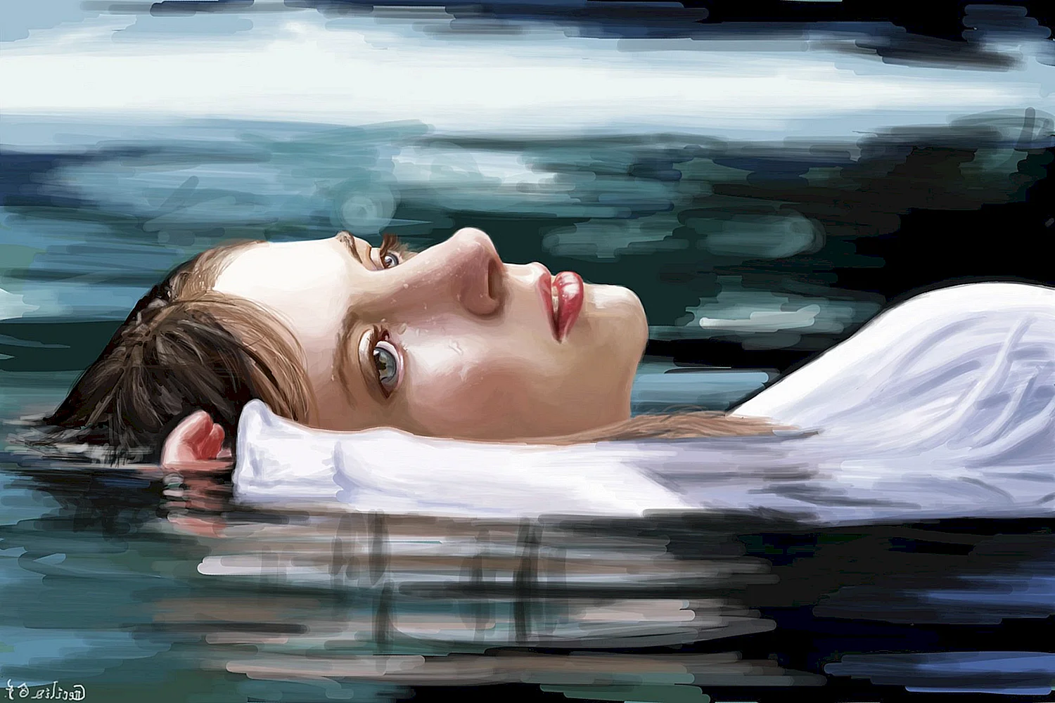 Картина девушка спящая на воде