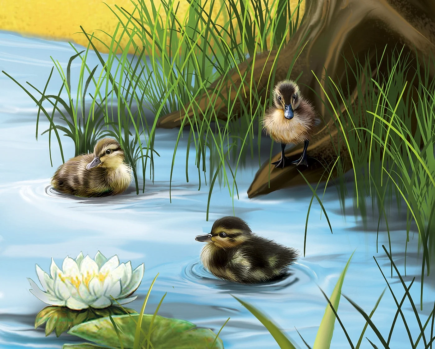 Картина утки на пруду