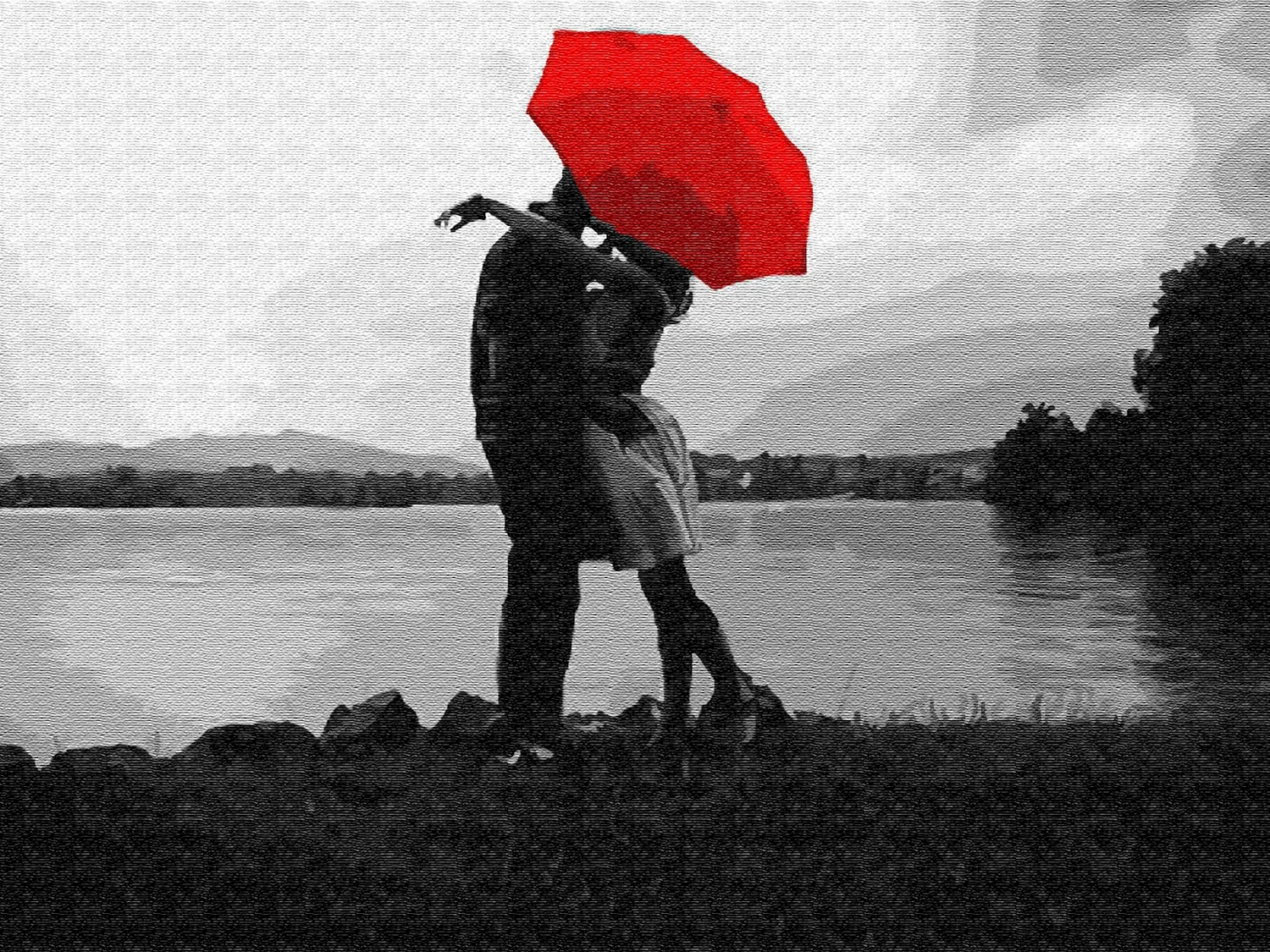 Картины с красным зонтом