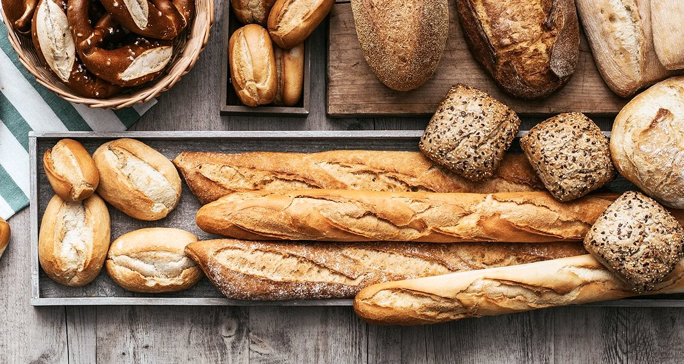 Хлеб и хлебобулочные изделия вид сверху