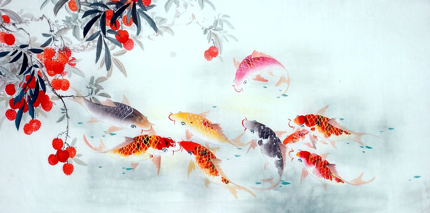 Китайская живопись гохуа рыбы