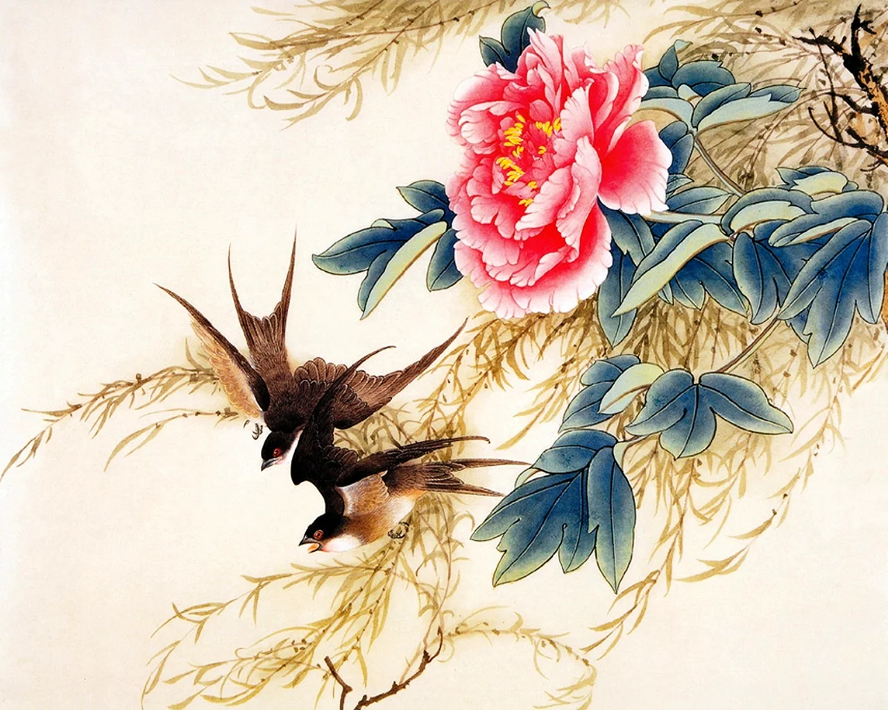Китайская живопись Хуа Няо пион