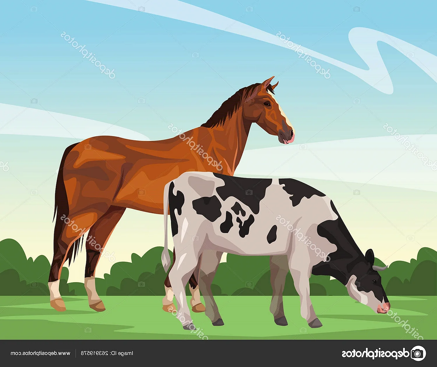 Конь и корова