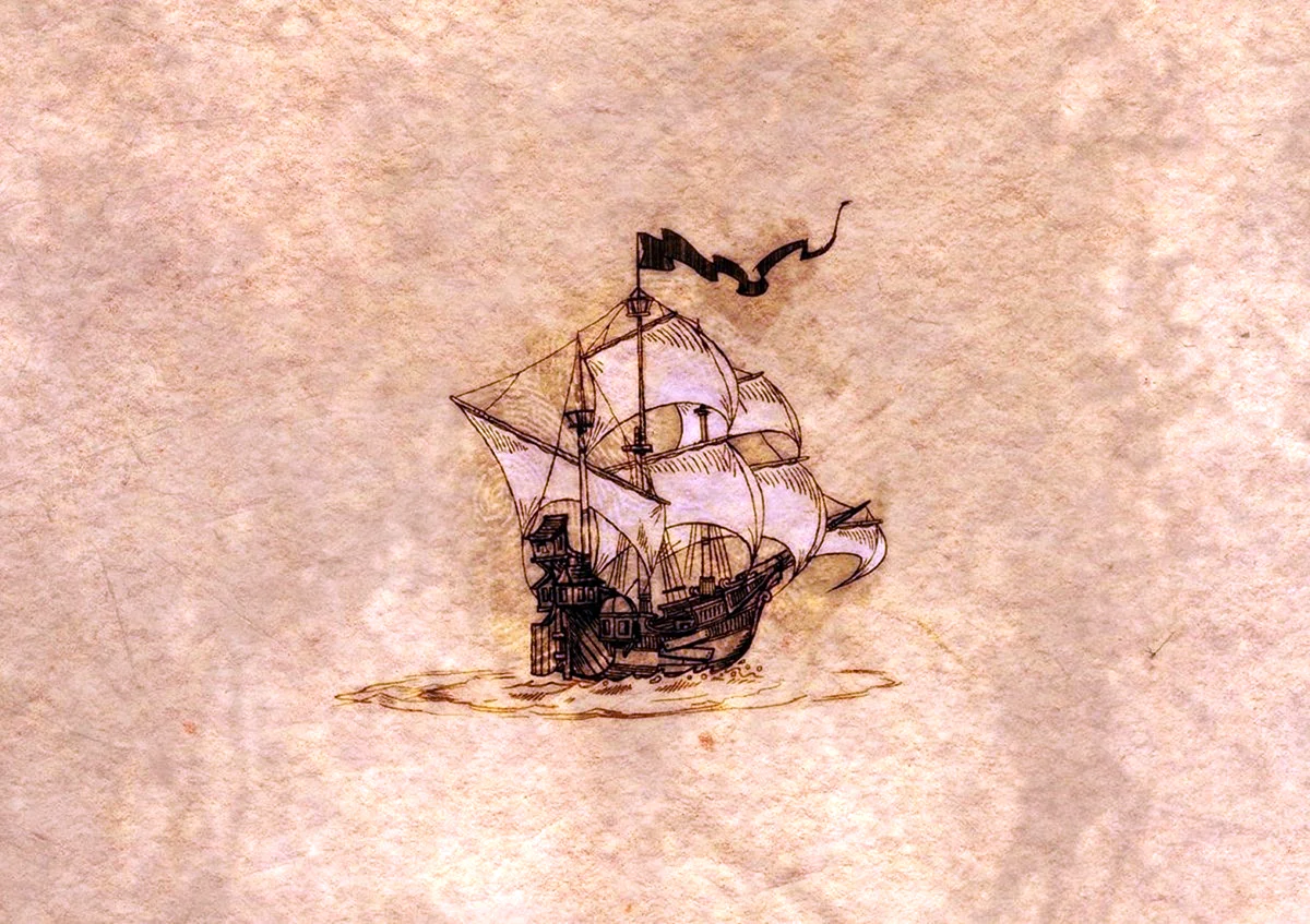Корабль на старой бумаге