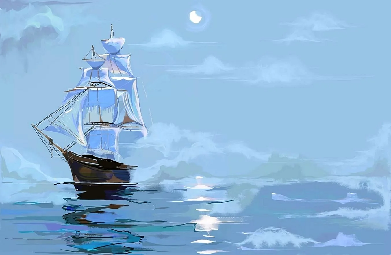 Корабль в море мультяшный