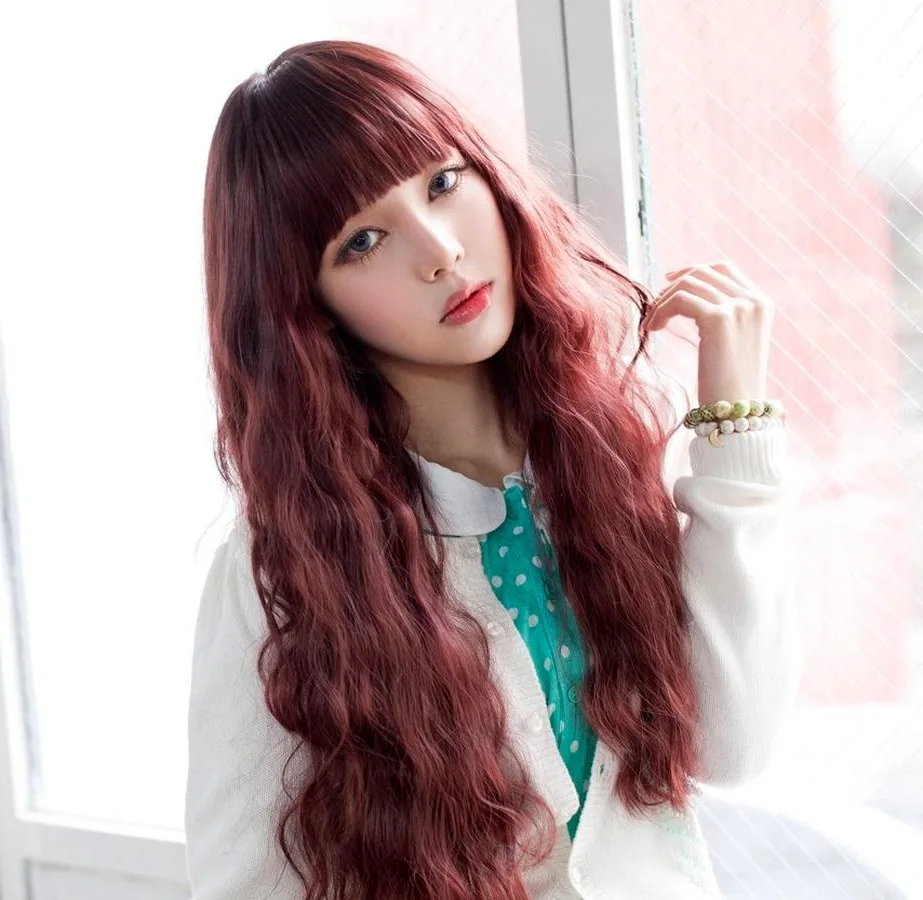 Коричнево бордовые волосы кореянка