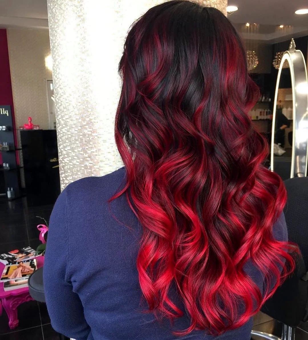 Красивое окрашивание на длинные волосы красный