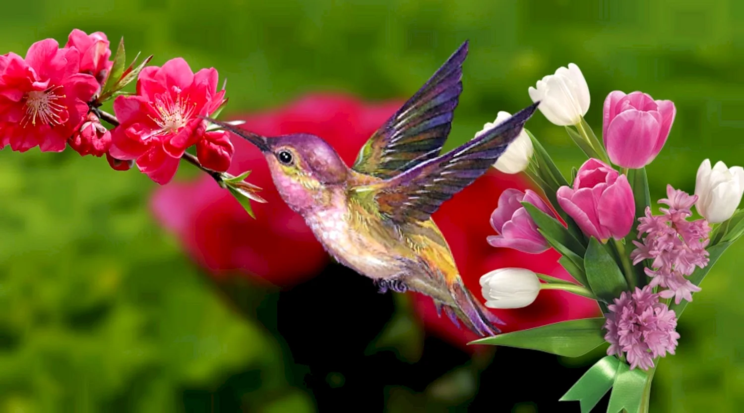 Красивые цветы и птички