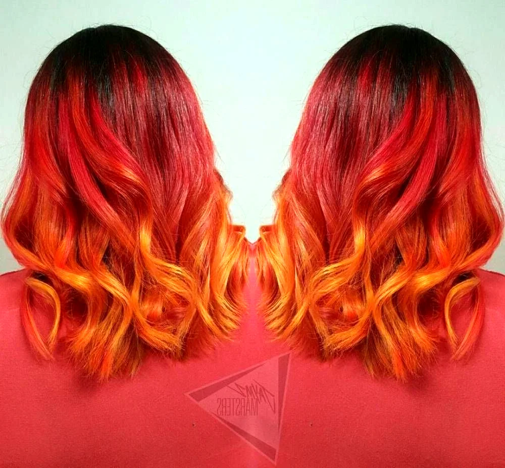 Красно оранжевое окрашивание волос