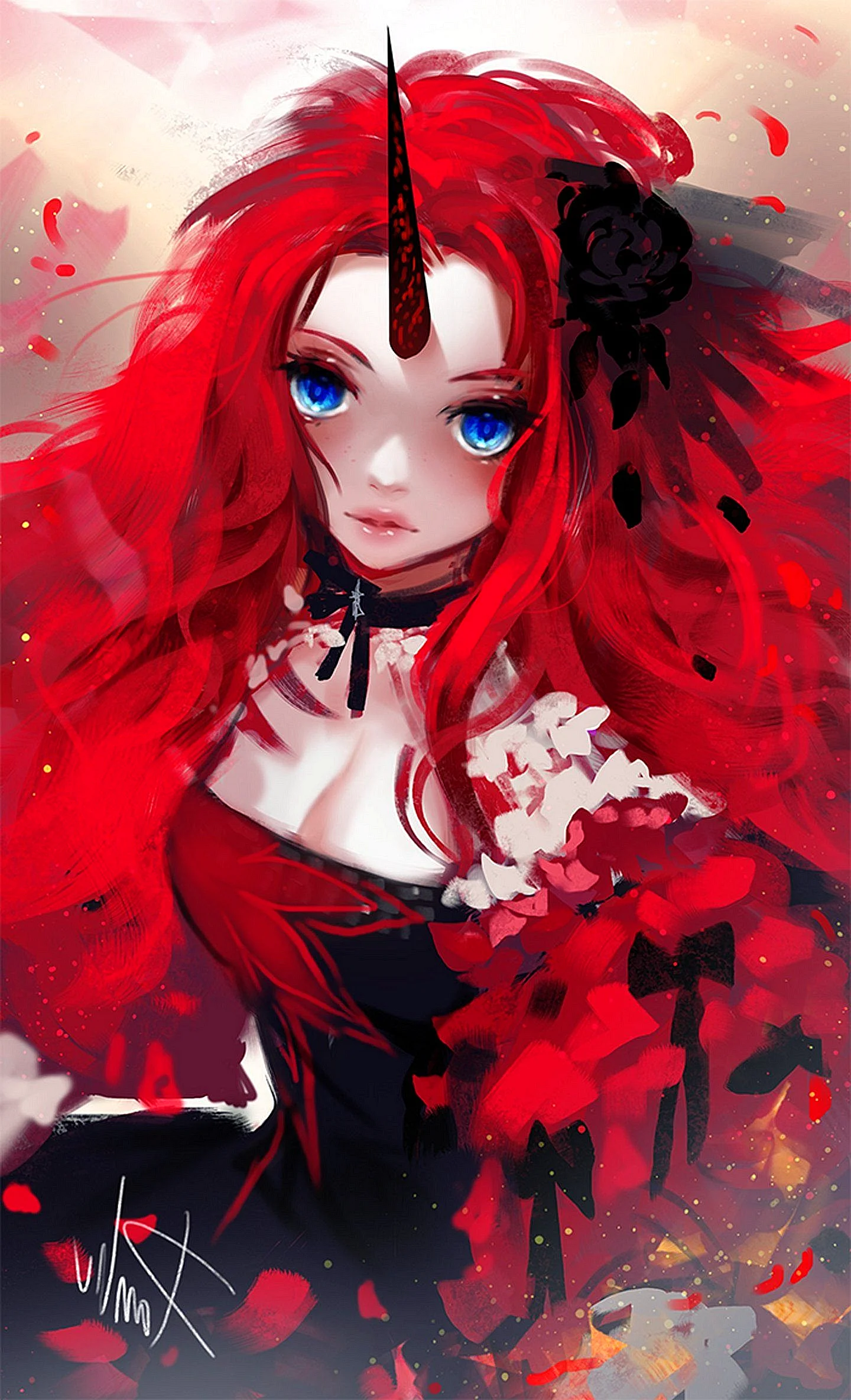 Красноволосая девушка демон аниме