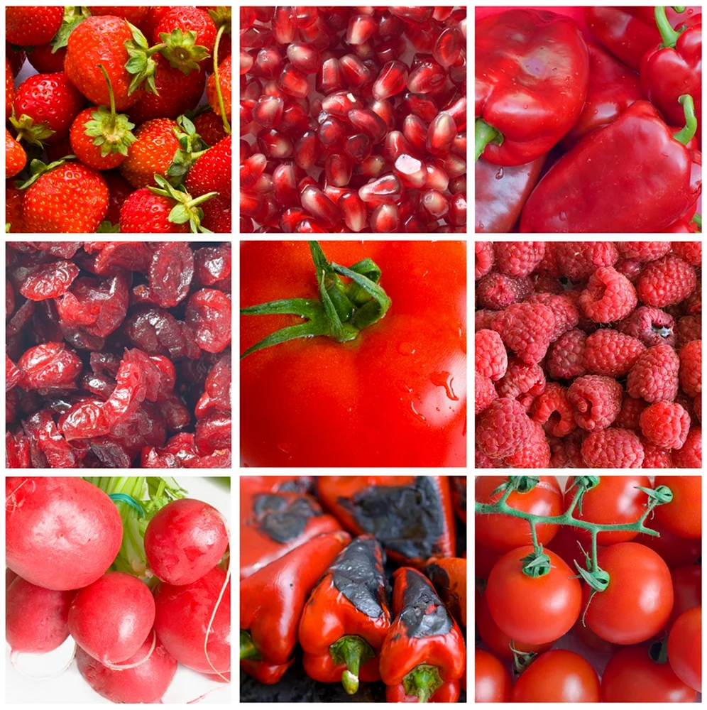 Красные фрукты и овощи и ягоды