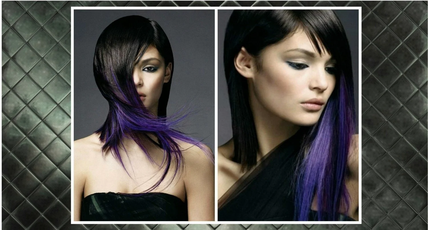 Креативное окрашивание на длинные волосы в фиолетовый цвет