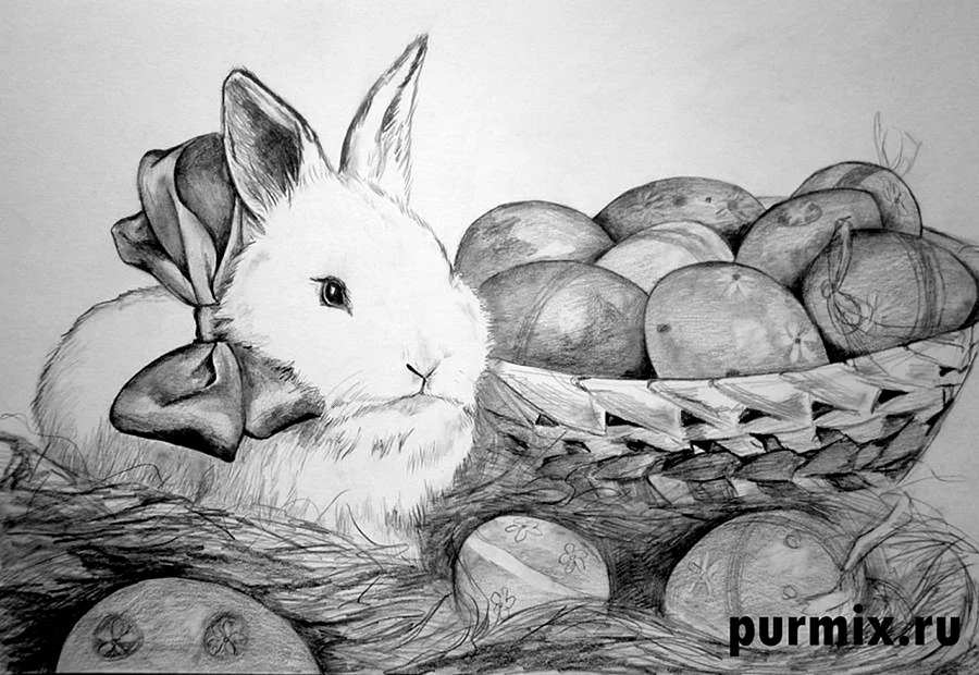 Кролик на Пасху карандашом