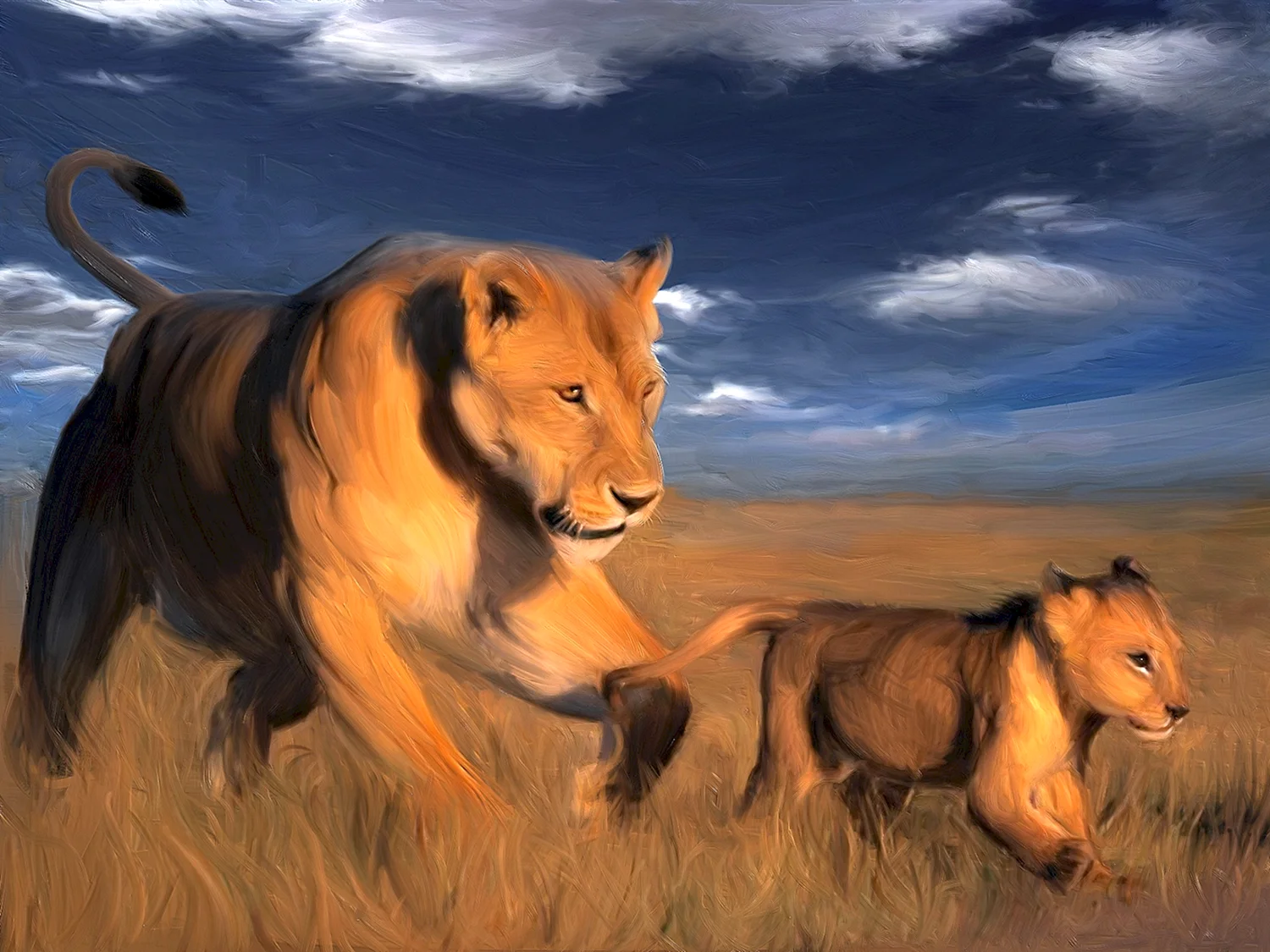 Лев и львица в саванне
