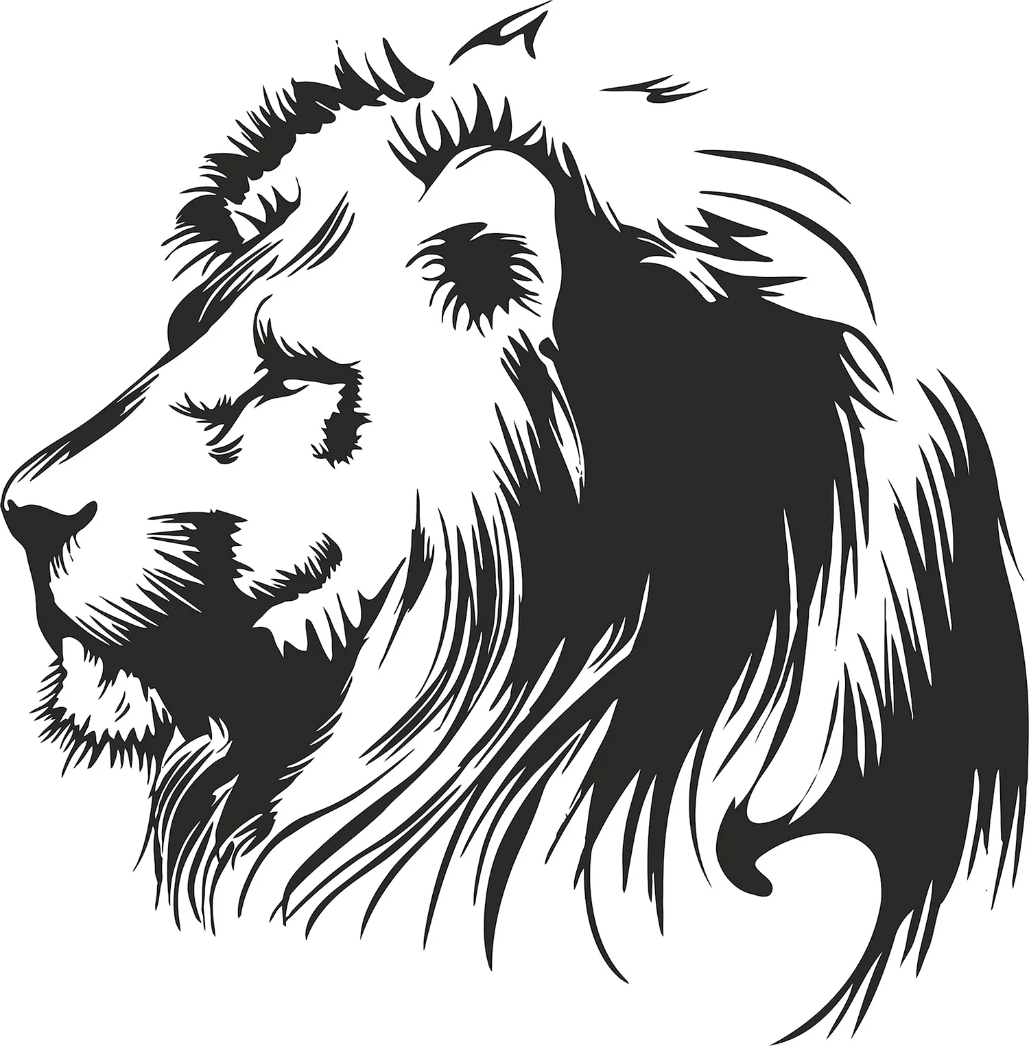 Лев черно белый рисунок
