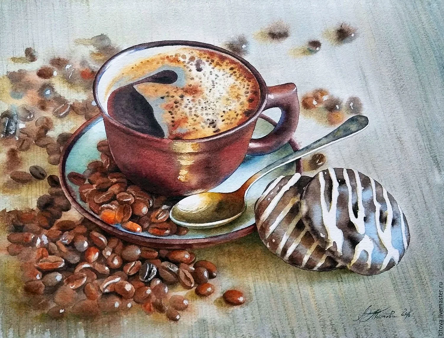 Любовь Титова акварель кофе