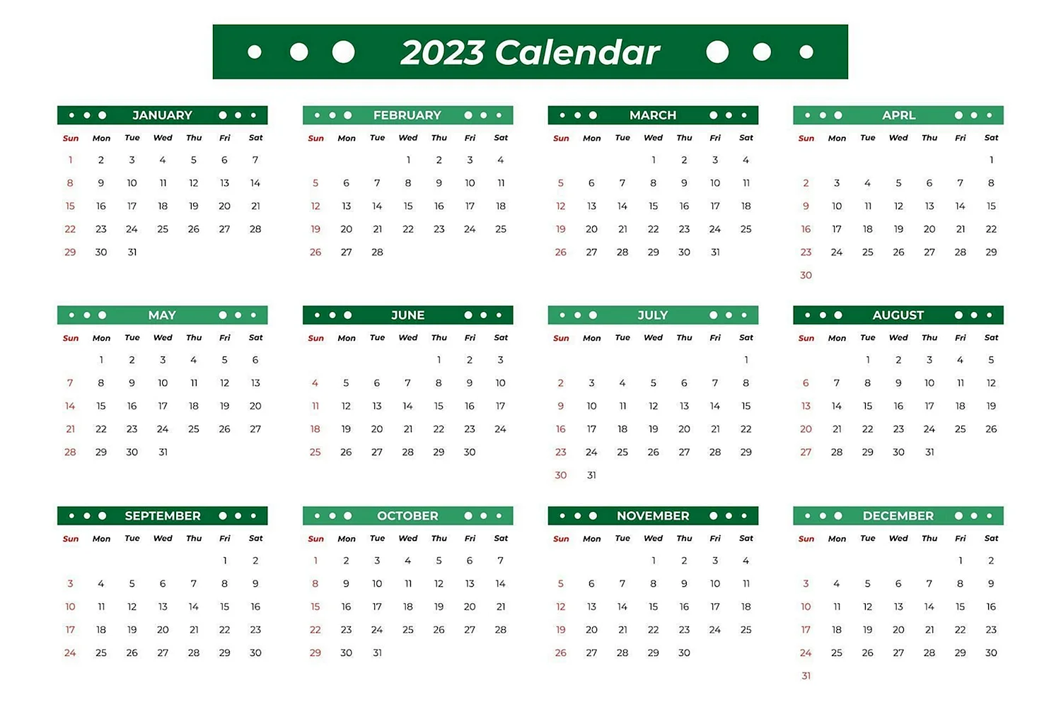 Макет календаря на 2023 год