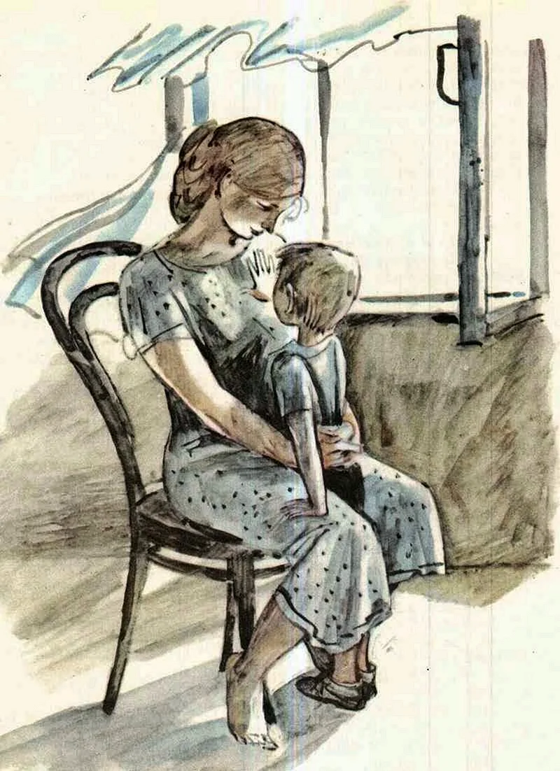 Мама и сын иллюстрация