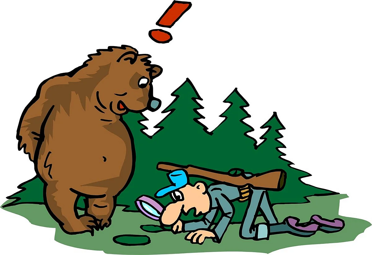 Медведь бежит за охотником
