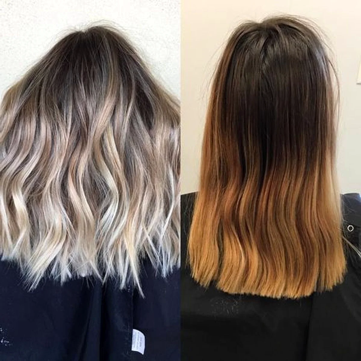 Покраска волос средней длины до и после