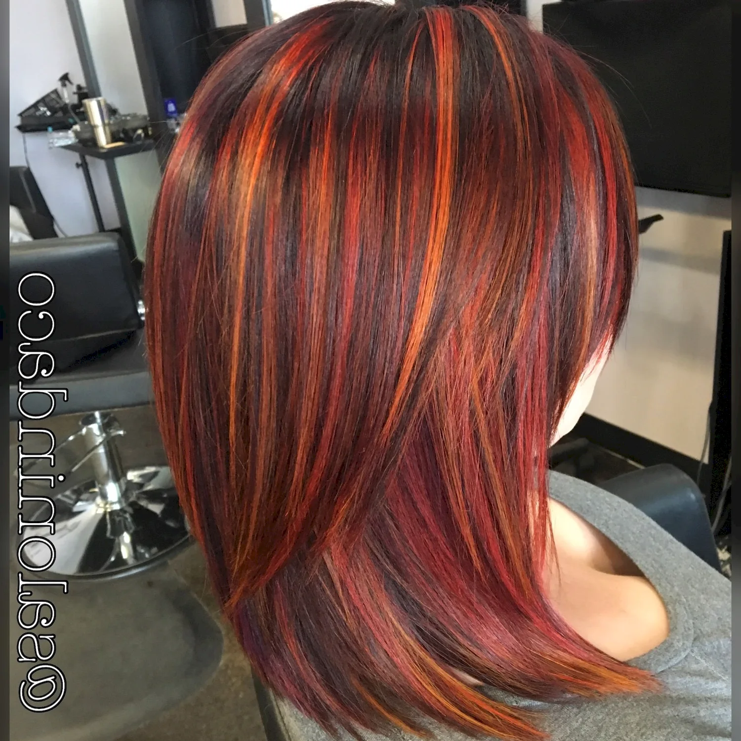 Мелирование рыжих волос красным