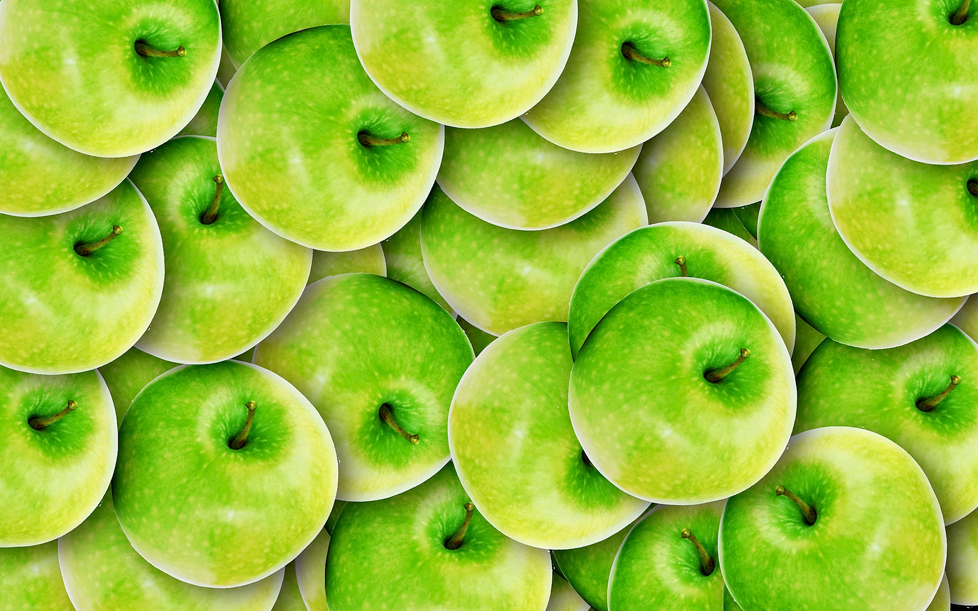 Много зеленых яблок