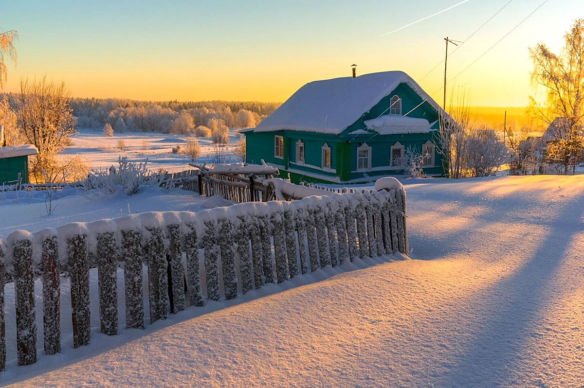 Морозное утро Сибирская деревня
