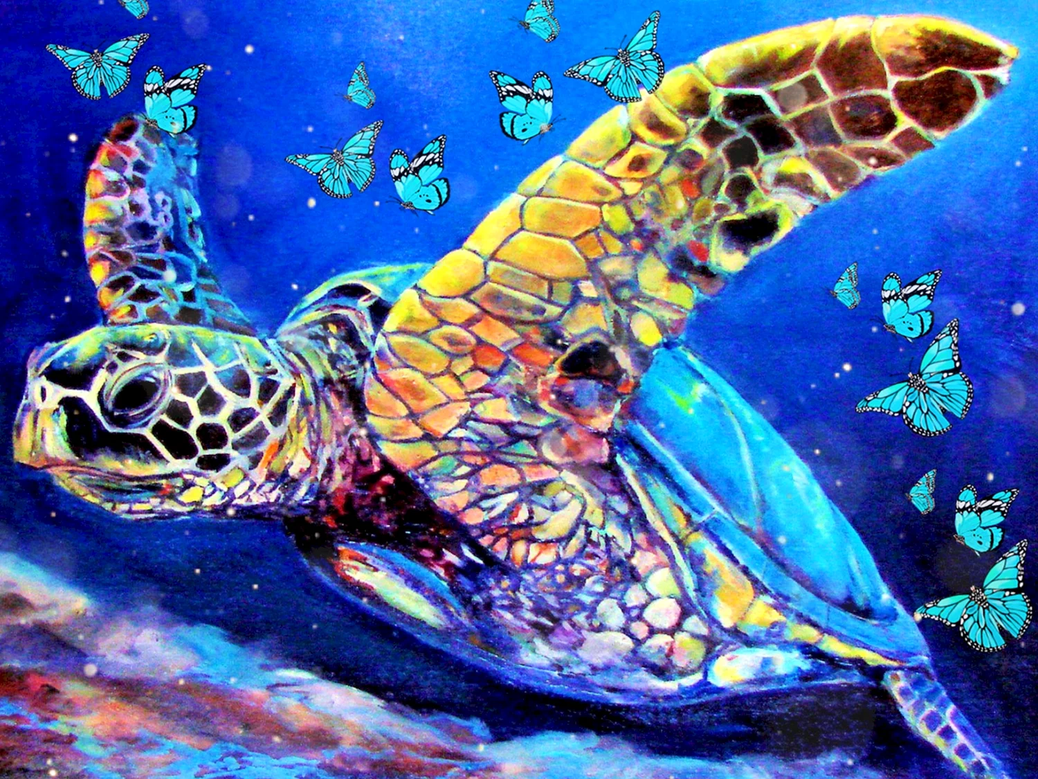 Морская черепаха живопись акрилом