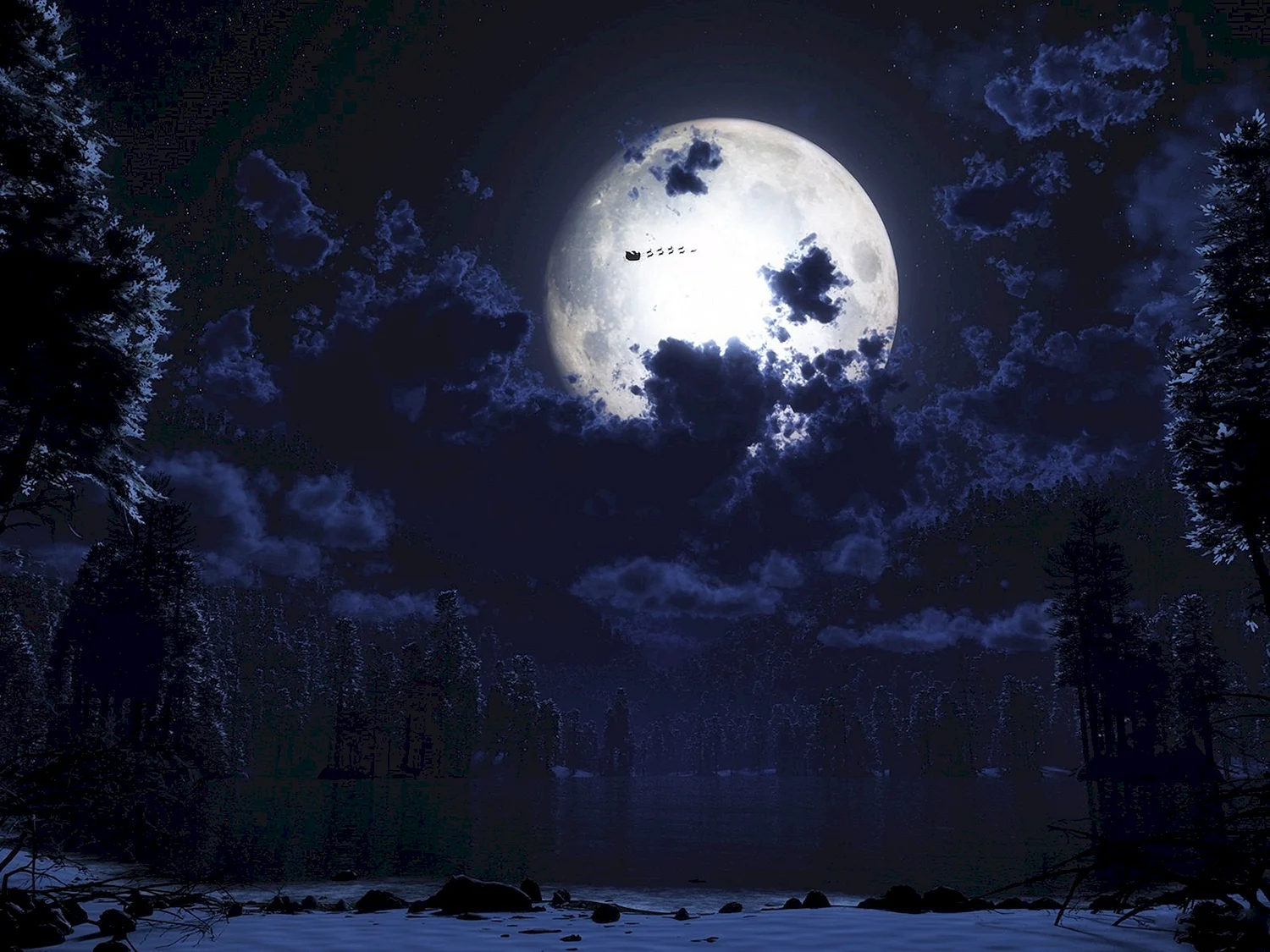 Мрачное ночное небо с луной