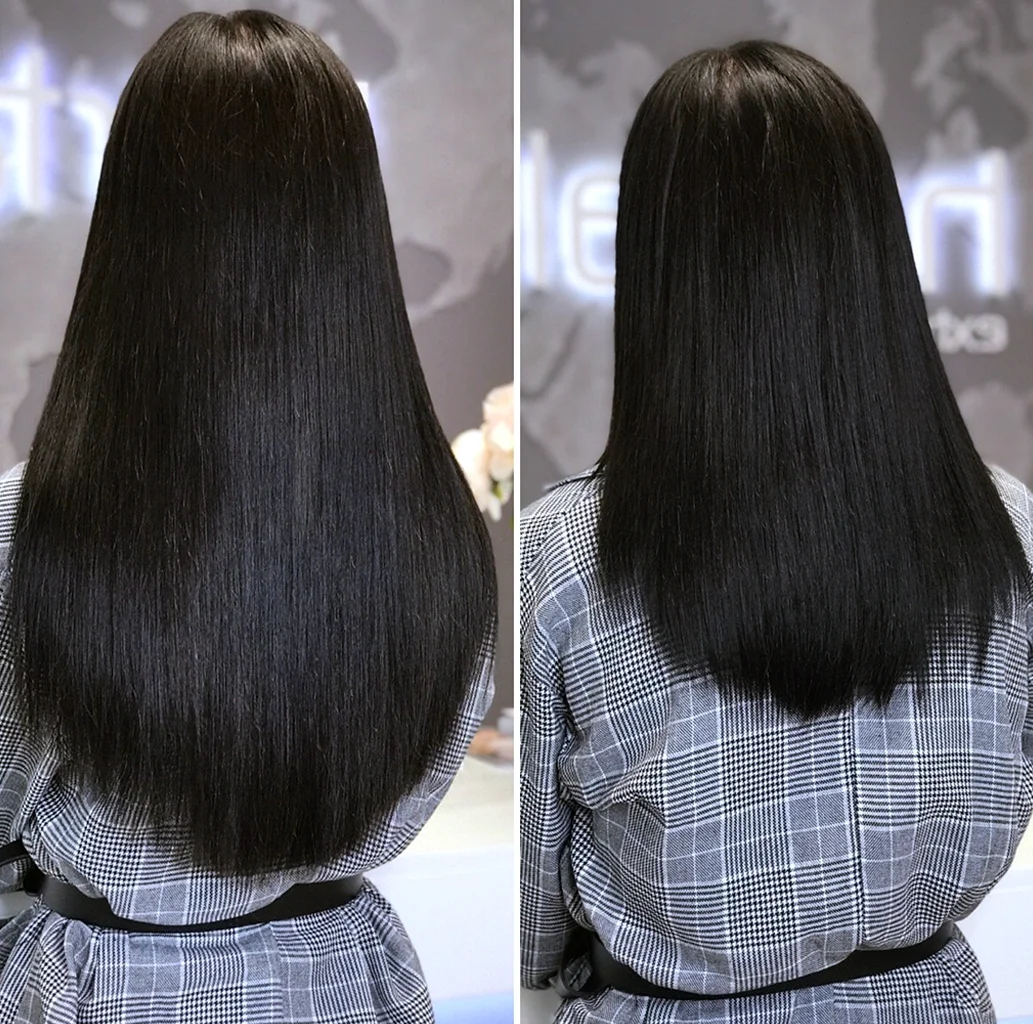 Наращивание волос 30см до и после