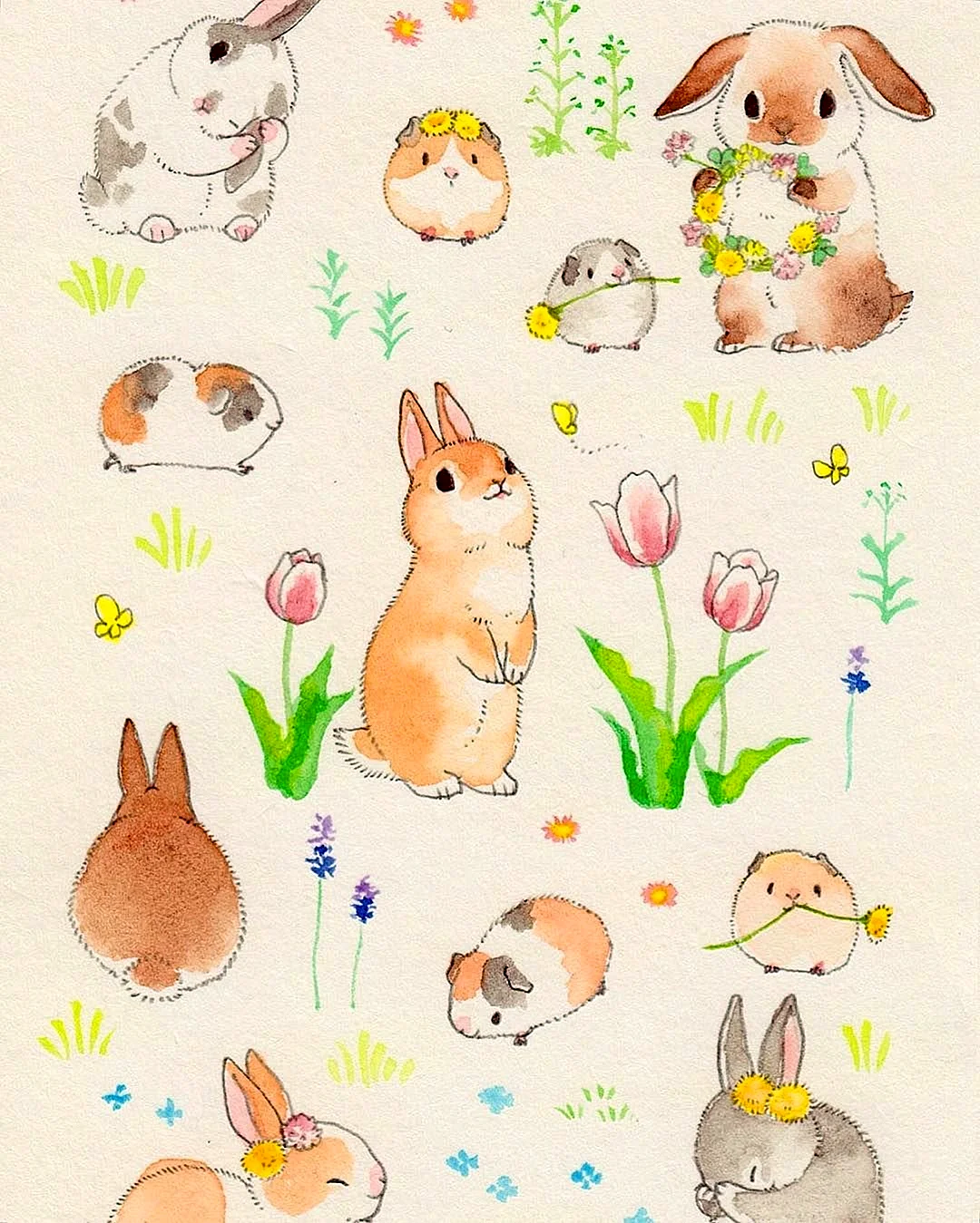 Нарисованные кролики милые