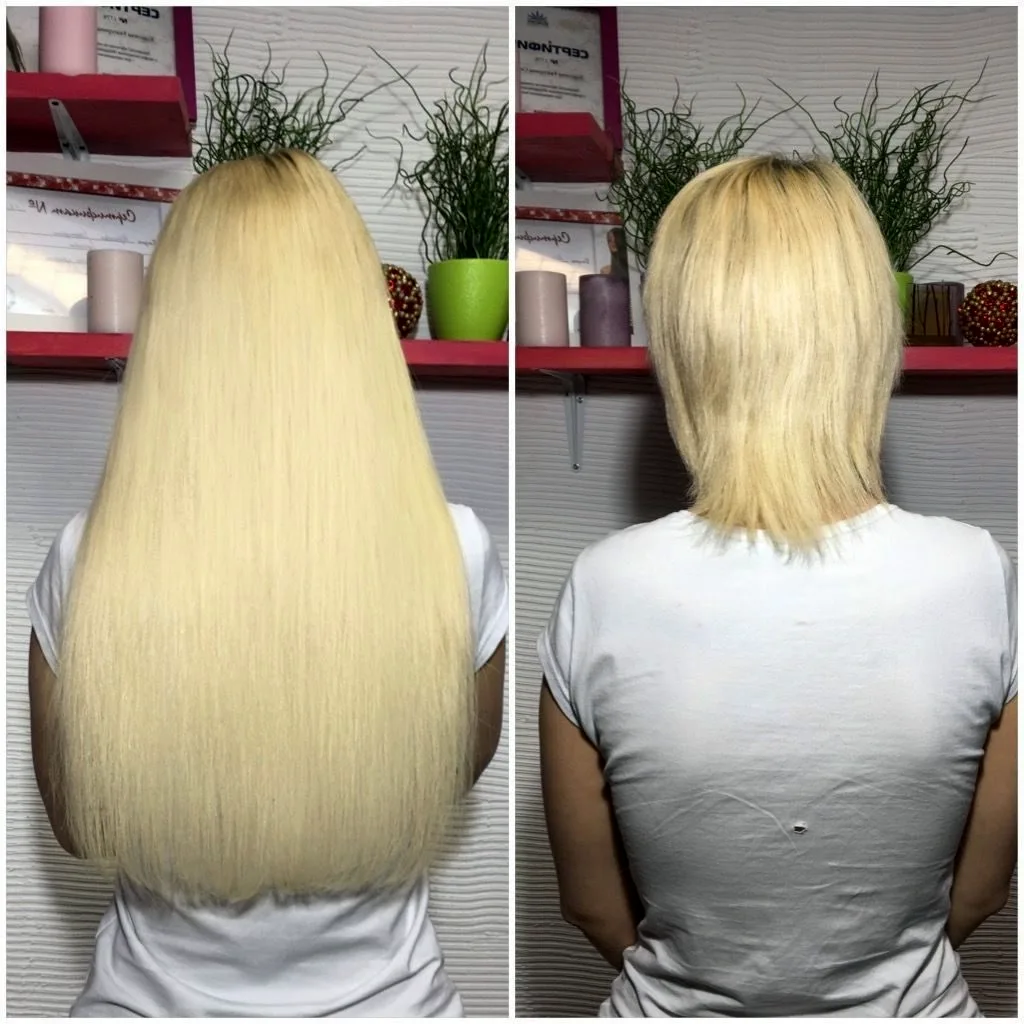 Нарощенные белые волосы до и после