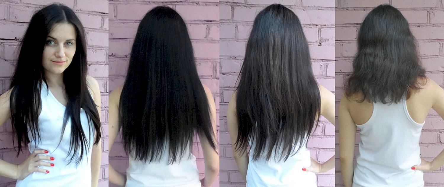 Нарощенные черные волосы до и после