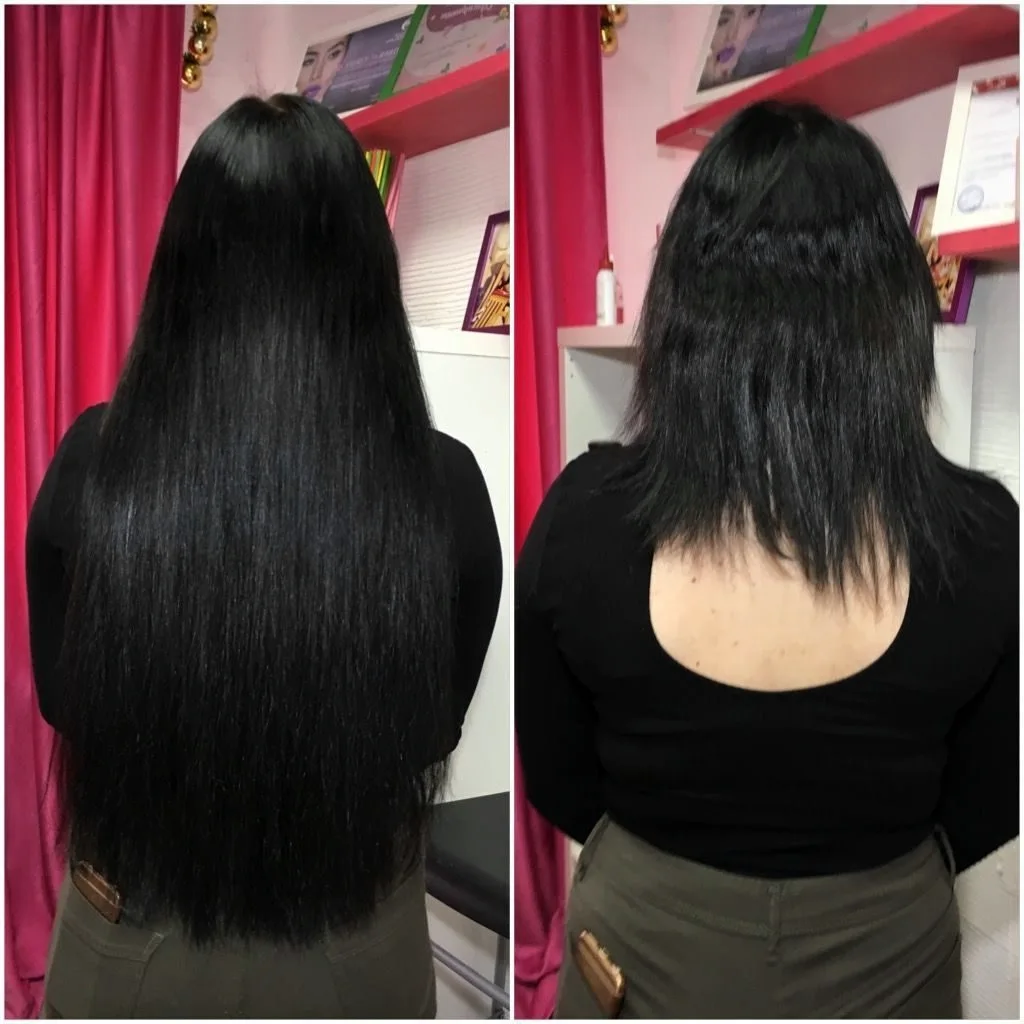 Нарощенные черные волосы до и после