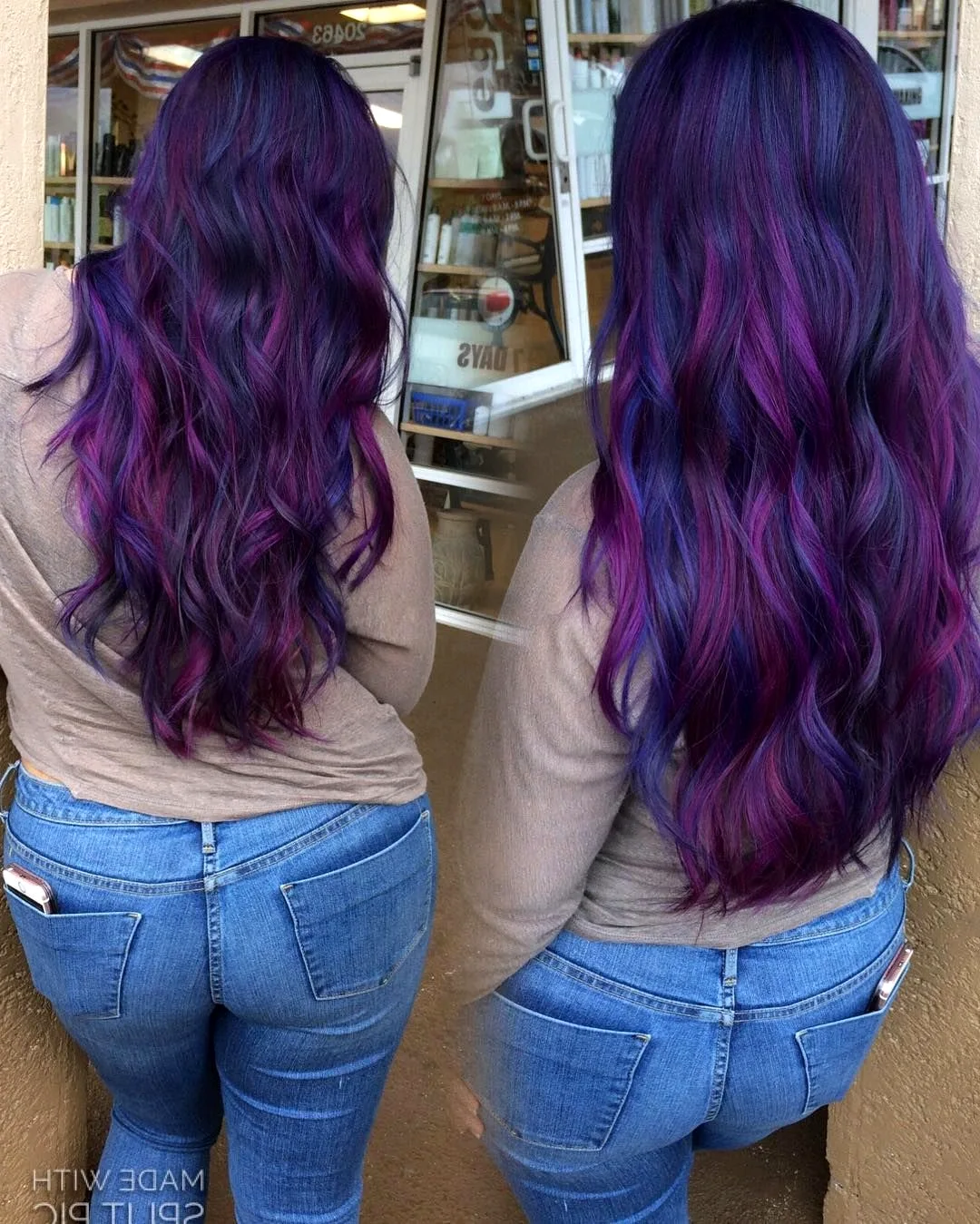 Нарощенные фиолетовые волосы