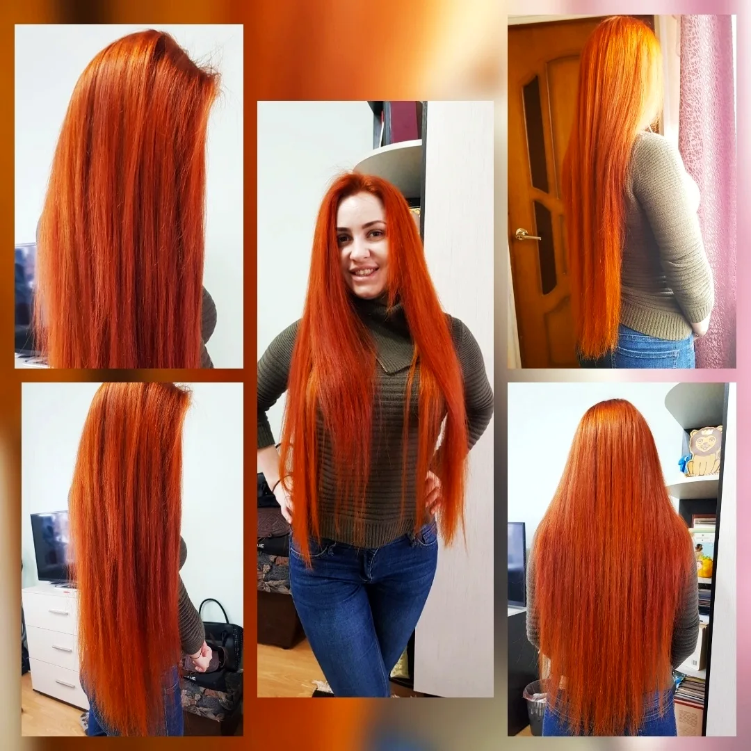 Нарощенные рыжие волосы 60 см