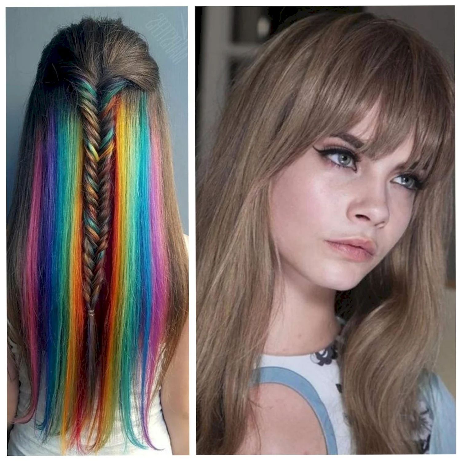 Нарощенные цветные пряди на светлых волосах