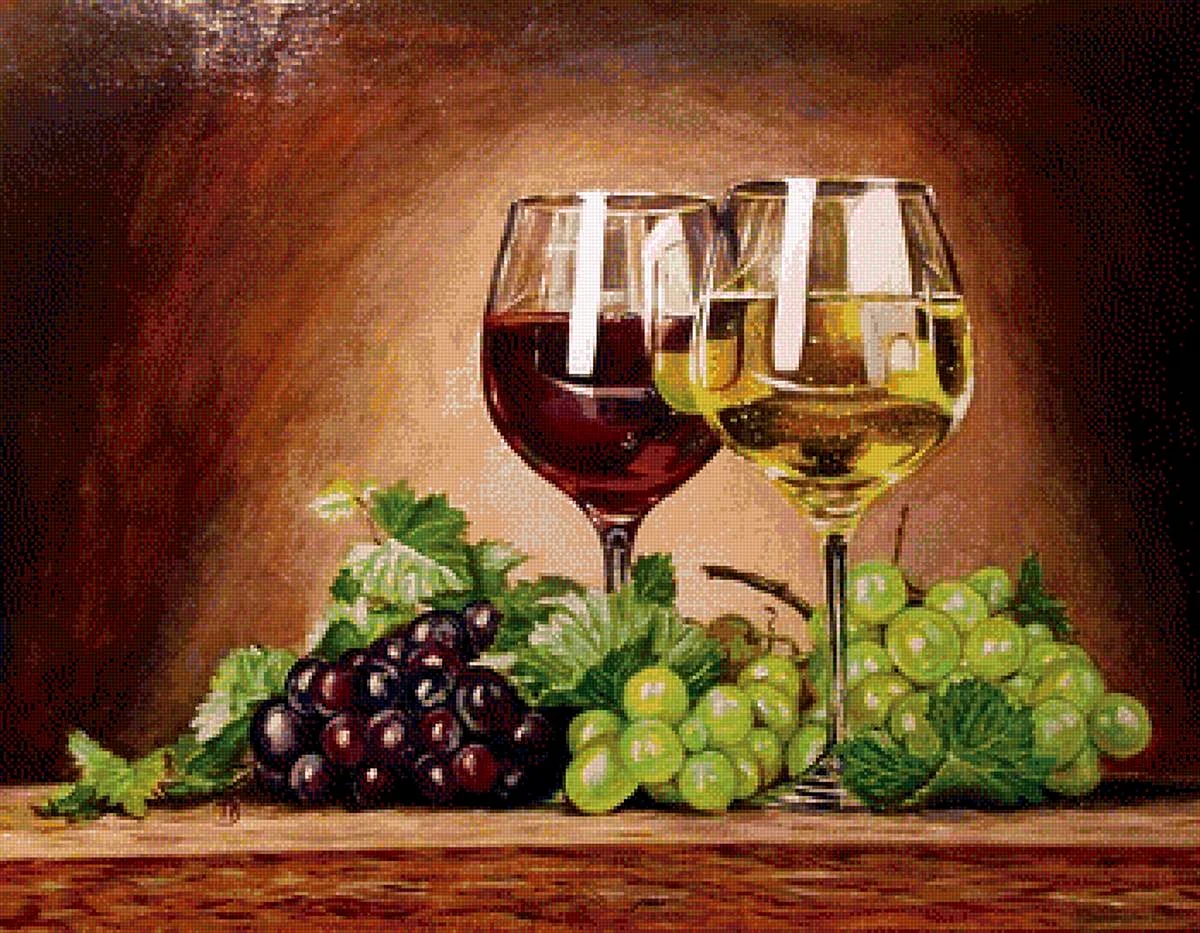 Натюрморт с виноградом и вином